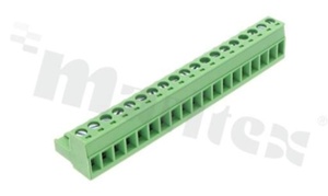 Pluggable terminal block; 5.00mm pitch; 19-ways; female; for wire 2.50mm2(28-12AWG); wire insertion direction same as plug-in direction; p.bronze contacts; brass cage; UL 300V/16A