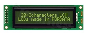 Display LCM; LCD character; 20x2 chars; FSTN yellow-green Y/G ; Super Black; view 12:00; 5.0 V; additional font Cyrilica