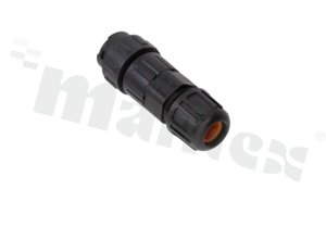 Wtyk serii SA16, 2-stykowy, żeńskii, z pinami, prosty, skręcany, na przewód 5-7.3mm, lutowany