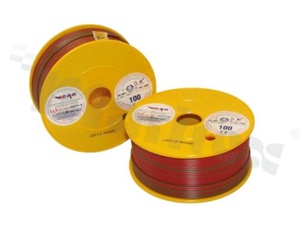 Przewód pojedynczy LGY/H05V-K; z wielodrutową miedzianą żyłą; czerwony/zielony; przekrój 1.00mm2; AWG 17; 500V; -40+105 st.C; 100m.