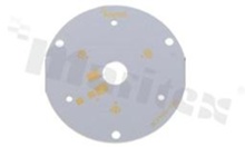MCPCB, thermal conductivity 2W/(m*K), thickness: 1.6mm, number of layers - 1, white soldermask, legend color: gold, size: diameter 48mm, pad cover: gold; for Cree XB LEDs, /10