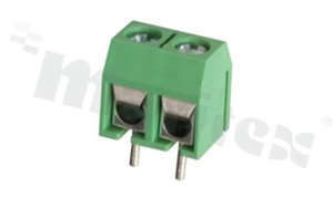 Listwa zaciskowa do PCB; w rastrze 5.00mm; 2-torowa; pionowa; na przewód 1.5mm2 (AWG 26-14); ze śrubami na wkrętak krzyżakowy; klatka mosiężna; zielona; UL 300V/20A; TUV 250V/17.5A