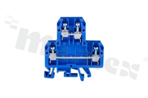 Złączka szynowa;2-poziomowa;4 zaciskowa na przewód 0,5-4mm2; zacisk śrubowy; niebieska; na szyne DIN; 690V/32A