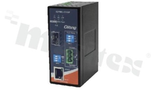 Industrial Gigabit PoE Ethernet to fiber media converter with 1x10/100/1000Base-T(X) P.S.E. and 1x100/1000Base-X; SFP socket; operating temperature -40+70 deg.C; supply 50...57VDC; DIN