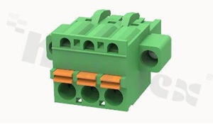 Listwa zaciskowa rozłączalna; w rastrze 5.08mm; 3-torowa; żeńska; na przewód 2.50mm2 (26-12AWG); kierunek wtykania równoległy do osi przewodów; z zaciskiem sprężynowym; z zaczepem śrubowym; styki z fosforobrązu; stalowa klatka; UL 300/10A TUV 320/20A