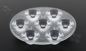 Lens for LED high power; angle: 25 degrees ; Number of LEDs: 7; Dimensions: round 67mm; Height: 13.4mm; material: PMMA; PC; Fastening: screw