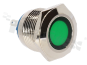 Lampka sygnalizacyjna; 19mm; terminale do lutowania; stal nierdzewna; podświetlenie zielone; LED 24V