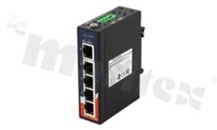 Przemysłowy niezarządzalny mini switch Gigabit Ethernet; 5 portów 10/100/1000Base-T(X) RJ45; temp. pracy: -40+70 st.C; zasilanie redundantne 12...48VDC; montaż na szynie DIN