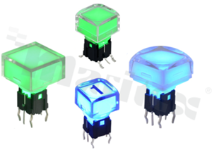 Customized Tact Switch with backlight; SMD or THT; mounting dimensions 5.8x5.8; vertical; operating force 180gf or 250gf.