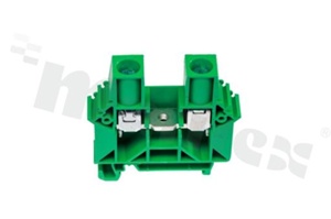 Installation terminal block; 1-level; 2-contacts; for wire 0,5-16,0mm2; screw terminal; green; Din rail; 1000V/76A