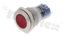 Push button switch; bistable; 16mm; solder terminals; stainless steel; red button; IP40.