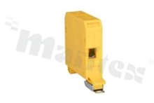 Installation terminal block; 1-level; 2-contacts; for wire 4-25mm2; screw terminal; yellow; Din rail; 690V/101A