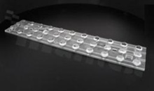 Lens for LED high power; mid power; angle: 72 do 98 degrees ; Number of LEDs: 33; Dimensions: 292x61mm; Height: 7.9mm; material: PMMA; Fastening: screw