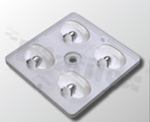 Lens for LED high power; angle: oval 150 x 110 degrees ; Number of LEDs: 4; Dimensions: 50x50mm; Height: 7.77mm; material: PMMA; Fastening: screw