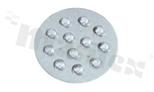Lens for LED high power; angle: 45 degrees ; Number of LEDs: 12; Dimensions: round 122mm; Height: 13.5mm; material: PMMA; Fastening: screw