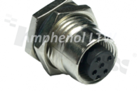 Socket M12; A code; 5 pins; female; straight; 4A; plastic; for panel; front side nut; solder; IP68
