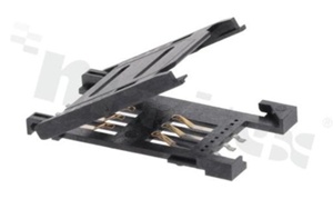 Podstawka karty SIM; 6-stykowa; SMD; zamykana plastikową klapką zatrzaskową; z nóżkami pozycjonującymi