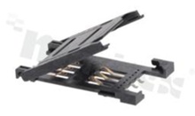 SIM card holder; 6-contacts; SMD; with snap-on plastic cover; with pegs