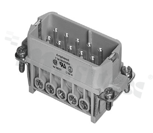 Male insert; Heavy-Mate A series; 10 pins( 10+PE); size: A10; 16A; 250V; wire 0.25-2.5mm2; contacts plating: silver plated; screw