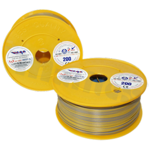 Przewód pojedynczy LGY/H05V-K; z wielodrutową miedzianą żyłą; żółty/niebieski; przekrój 0.35mm2; AWG 22; 500V; -40+105 st.C; 200m.