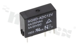 Electromagnetic relay; contact rating current 5A; coil voltage 12VDC; make contact (1A); 5A/30VDC; 5A/250VAC