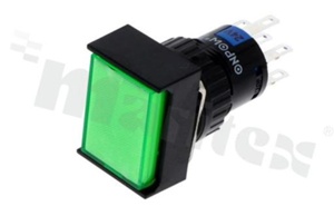 Push button switch; 2NO2NC; monostable; IP65; green illumination; LED 24V.