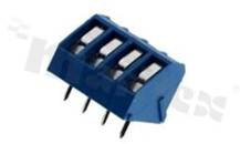 Listwa zaciskowa do PCB; w rastrze 5.0mm; 4-torowa; skośna; na przewód 2.50mm2 (AWG 22-12); ze śrubami na wkrętak płaski; z ruchomą osłoną przewodu; klatka mosiężna; niebieska; UL 300V/15A
