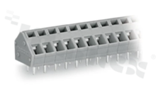 PCB terminal block; in 5.0/5.08mm raster; 2-track; oblique entry; for 0.08-2.50mm2 (28-12 AWG) wire; with spring contact; grey; UL: 300V/15A