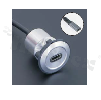 Gniazdo USBC3.1; żeńskie; otwór montażowy 22mm; podłączenie na wtyk USBC3.1 żeński; długosć przewodu 100cm; korpus srebrny; stop aluminium.