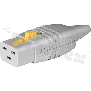 IEC C19 power connector; female; straight; cable mount; V-Lock locking system; 8.5mm; 3 x 1mm2; grey.