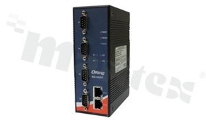 Przemysłowy serwer portów szeregowych; konwerter RS-232/422/485 do Ethernet 10/100/1000Base-T(X); 4 porty szeregowe DB9; 2 porty Gigabit Ethernet RJ45; temp. pracy: -10+60 st.C; zasilanie redundantne 12...48VDC; montaż na szynie DIN