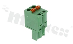 Pluggable terminal block; 5.08mm pitch; 2-ways; female; for wire 2.50mm2 (26-12AWG); wire insertion direction same as plug-in direction; p.bronze contacts; spring clamp; brass cage; UL 300/10A TUV 320/20A