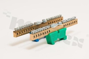 Listwa zaciskowa na szynę din; zerowa; ochronna;17 zaciskowa; 16x10mm2 + 1x35mm2; zacisk śrubowy;zielona