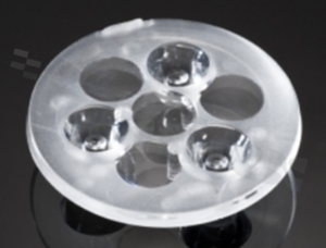 Lens for LED high power; angle: 11 to 19 degrees FWHM; Number of LEDs: 3; Dimensions: round 50mm; Height: 10.7mm; meterial: PMMA; Fastening: glue; pin
