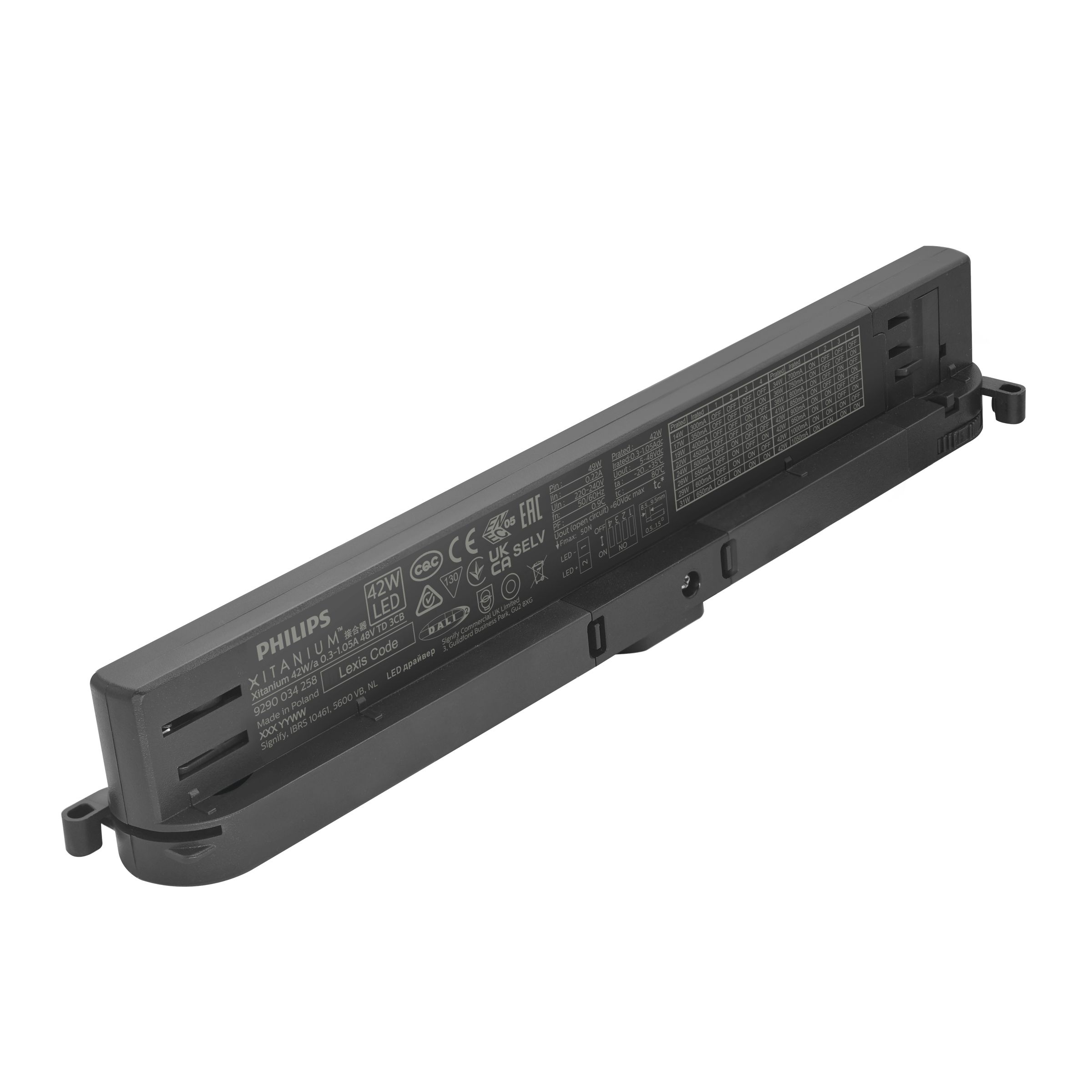 Power supply; LED; DALI; 42W; 5-48V; 0.3-1.05A; 220-240VAC; IP20