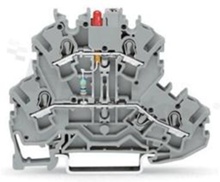 Installation terminal block; 2-level; through; 4-contacts for wire 0.25-4.0mm2 (22-12AWG); spring-loaded; grey; for DIN rail; 24V/0.025A