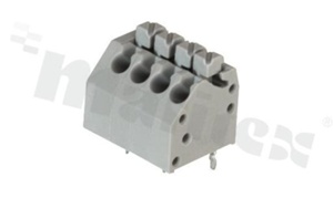 Listwa zaciskowa do PCB; w rastrze 3.50mm; 4-torowa; skośne wejście przewodu; na przewód 0.20-1.00mm2 (28-18AWG); ze stykiem sprężynowym; czarna; UL 300V/10A, TUV 250V/10.5A