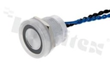 Przełącznik piezoelektryczny; monostabilny; 19mm; na przewód; aluminium; podświetlenie krawędziowe niebieskie; LED 12V; IP68K.