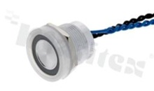 Piezoelectric switch; monostable; 19mm; cable; aluminium; blue ring illumination; IP68K.