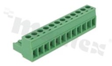 Listwa zaciskowa rozłączalna; w rastrze 5.08mm; 12-torowa; żeńska; na przewód 2.50mm2(28-12AWG); kierunek wtykania równoległy do osi przewodu; styki z fosforobrązu; mosiężna klatka przewodu; UL 300V/16A