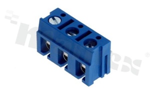 PCB terminal block; pitch 7.50mm; 3-ways; r/a; wire range 2.5mm2 (AWG 22-14); with screws for a flat screwdriver; brass cage; blue color; UL 300V/10A, TUV 450V/24A
