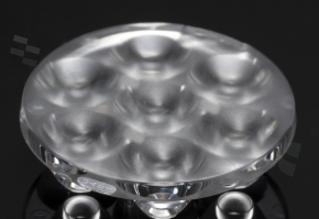 Lens for LED high power; mid power; angle: 13 to 27 degrees FWHM; Number of LEDs: 7; Dimensions: round 40mm; Height: 10.7mm; meterial: PMMA; Fastening: pin