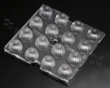 Lens for LED high power; mid power; angle: 14 to 46 degrees FWHM; Number of LEDs: 16; Dimensions: 50x50mm; Height: 7.5mm; meterial: PMMA; Fastening: pin; screw