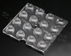 Lens for LED high power; mid power; angle: 14 to 46 degrees FWHM; Number of LEDs: 16; Dimensions: 50x50mm; Height: 7.5mm; meterial: PMMA; Fastening: pin; screw