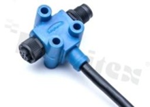 T-cable NMEA2000, 1xIN- male(5 pins), 1xOUT female(5 pins each), plastic thread, 4A, 2m wire, IP68, UL