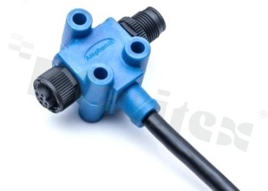T-cable NMEA2000, 1xIN- male(5 pins), 1xOUT female(5 pins each), plastic thread, 4A, 2m wire, IP68, UL