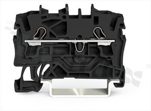 Installation terminal block; 1-level; through; 2-contacts for wire 0.25-4.0mm2 (22-12AWG); spring-loaded; black; for DIN rail; 600V/20A