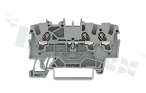 Złączka instalacyjna; 1-poziomowa; przelotowa; 3-zaciskowa na przewód 0.25-2.5mm2 (22-14AWG); ze stykiem sprężynowym; szara; na szynę DIN; 600V/15A