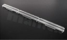 Soczewka do diod LED mid power; kąt rozsyłu: asymetryczny ; ilość diod: 3; rozmiar: 20x286mm; wysokość: 7.1mm; rodzaj materiału: PMMA; sposób mocowania: klej