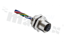 Gniazdo M12; kodowanie A; 5-stykowe; żeńskie; 4A; na panel; z nakrętką z tyłu; z kablem 30cm; IP68